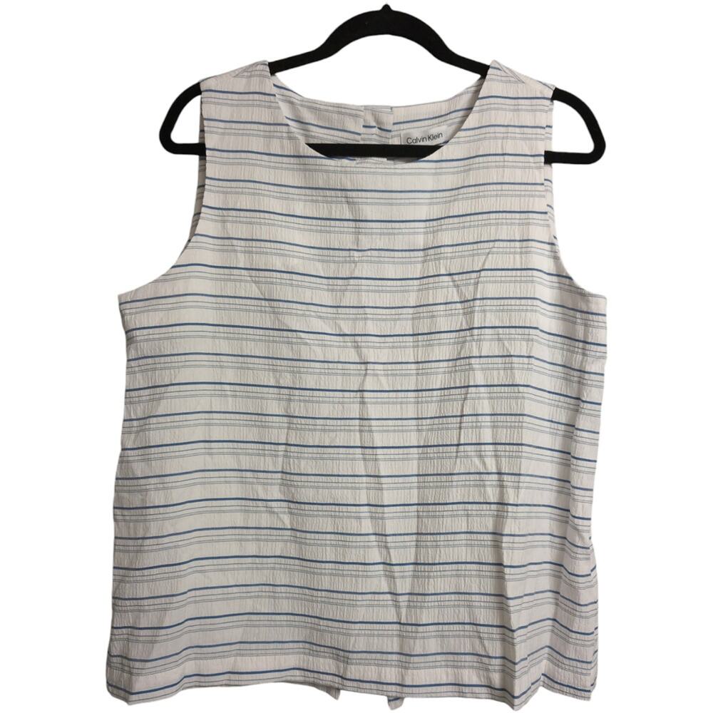 NWT Calvin Klein Striped Sleeveless Round Neck Blouse Top Buttons Size L